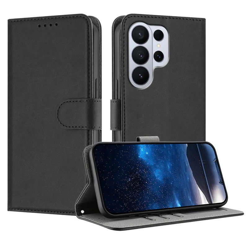 Leather Wallet Flip Case with Magnetic Closure and Card Holder