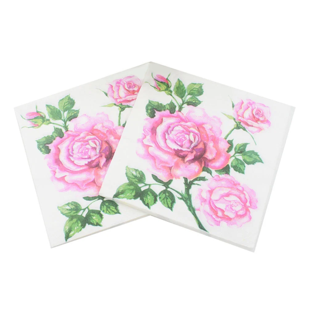 

20 Sheets Rose Printed Napkins Party Paper Decor Flower Cocktail Dining Room Table