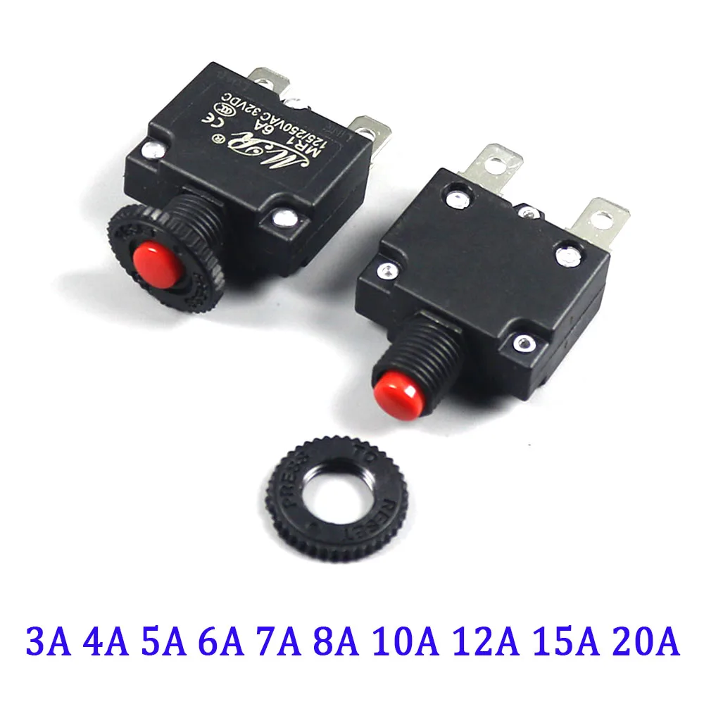 5Pcs 3A 4A 5A 6A 7A 8A 10A 12A 15A 20A Circuit Breaker Overload Protector Switch Fuse Resettable 220V