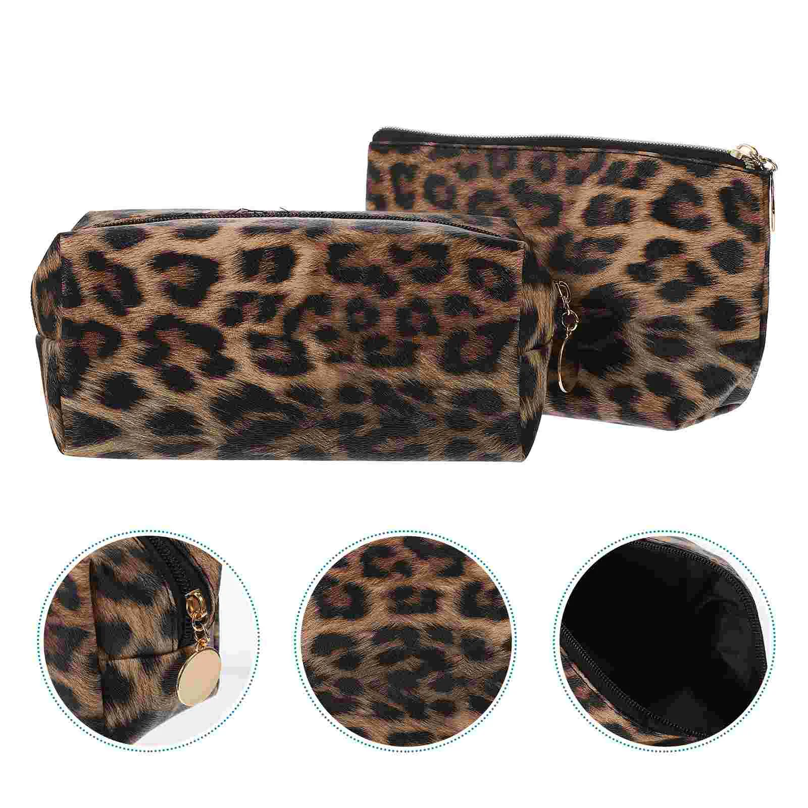 

2 Pcs Bags for Women Leopard Makeup Pouch Printed Prints Zipper Toiletry Organizer Portable Wash Travel Miss