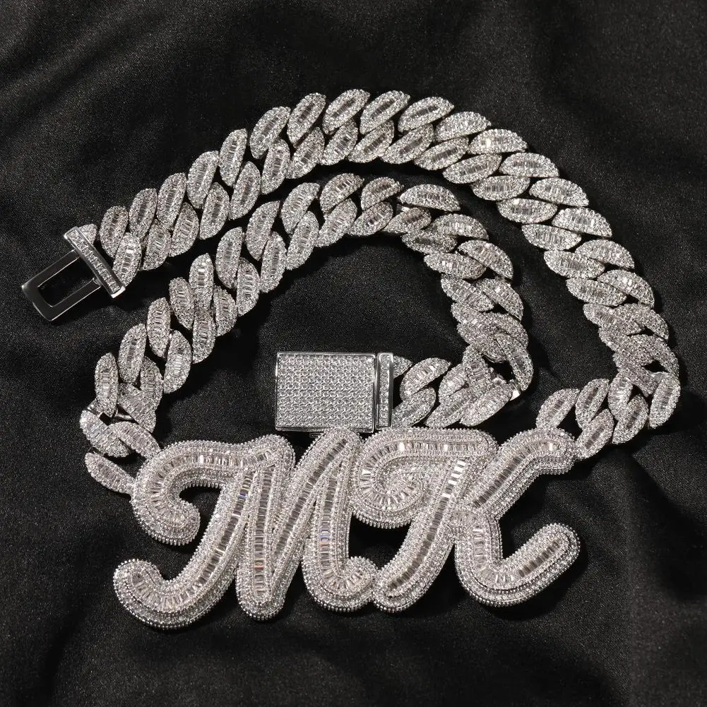 TBTK Custom Baguettecz Letter With 16mm Heavy Miami Cuban Chain Necklace Iced Out Bling Square Cubic Zirconia Hiphop Jewelry