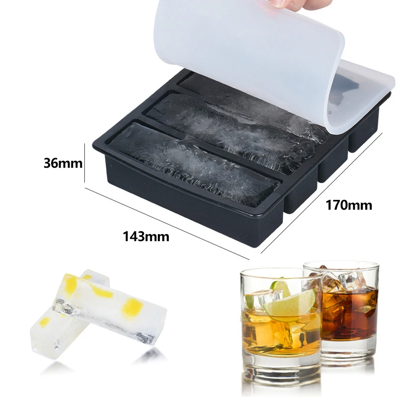 1x 4 Grid Long Strip Silicone Ice Cubes Rectangle Tray Mold Diy Non ...