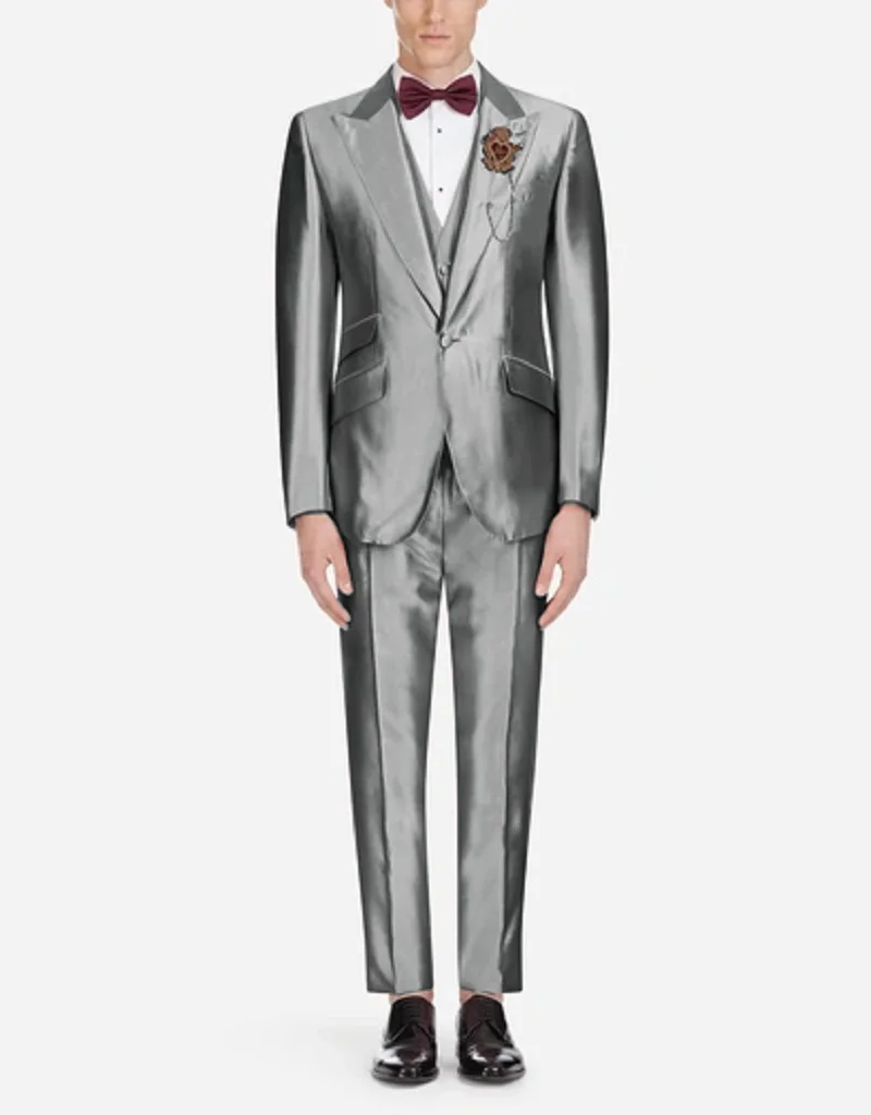 Men's Satin Three Piece Set With One Button Shiny Ball Suit Elegant Man Suit for Wedding Prom Dresses 2024 Full Fashion Suits