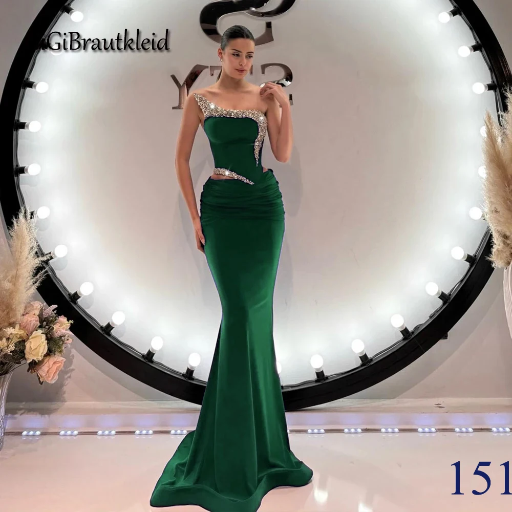 GiGiBraut Women Satin Occasion Dresses Mermaid Pleated Crystals One Shoulder Prom Gowns Robes De Soiree Customized cocktail dress evening dresses