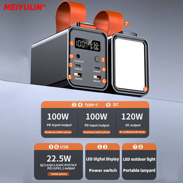 100W Portable Power Bank Large Capacity 60000mAh USB C PD Fast Charging External Battery Powerbank For iPhone 15 Samsung Laptop 2