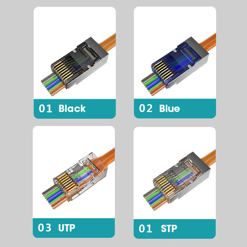 Zoerax Rj45 Cat6 Passar Através de Conectores Cores Sortidas ez para Frisar Stp Plug Modular para Cabo de Rede Stp Sólido ou Encalhado - Imagem 5