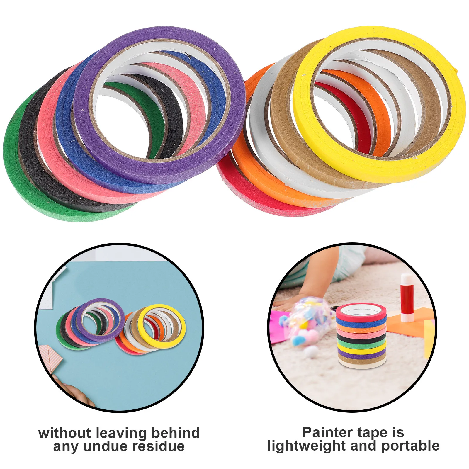 마스킹 테이프 10롤 밝은 색상 휴대용 경량 페인팅 자동차 장식 스크랩북킹 벽 예술 프로젝트 화가 테이프