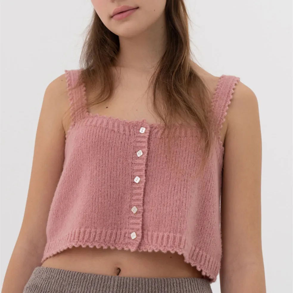 

Женский розовый Трикотажный жилет на раннюю осень, Женский однобортный трикотажный топ на бретелях, универсальный