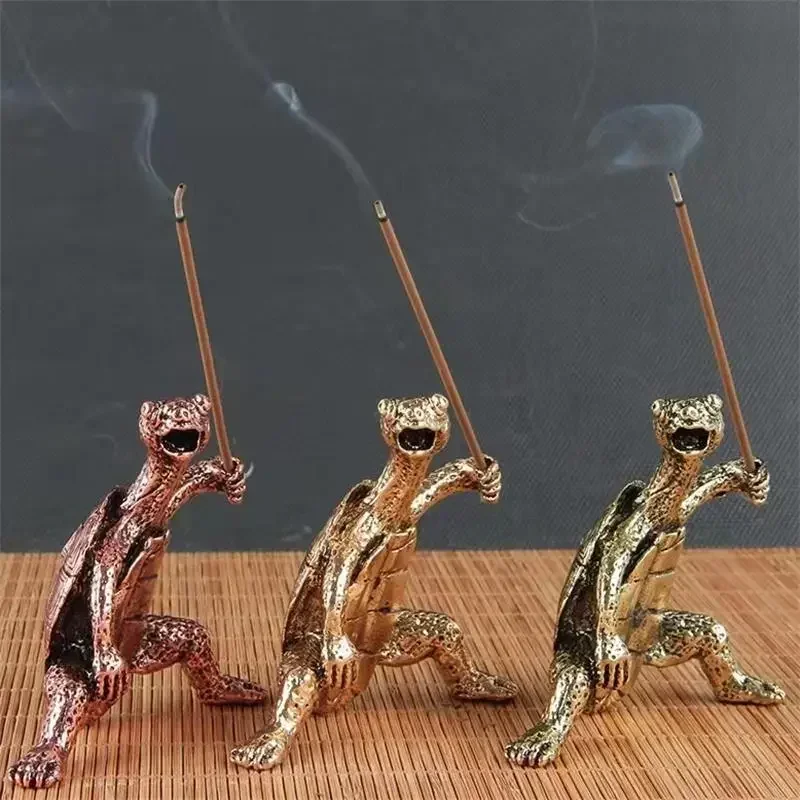 Mini Turtle Shape Incense holder Meditation Buddha Sandalwood Stick Incense Burner Bronze Animal Incense Censer Stand Home Decor 4