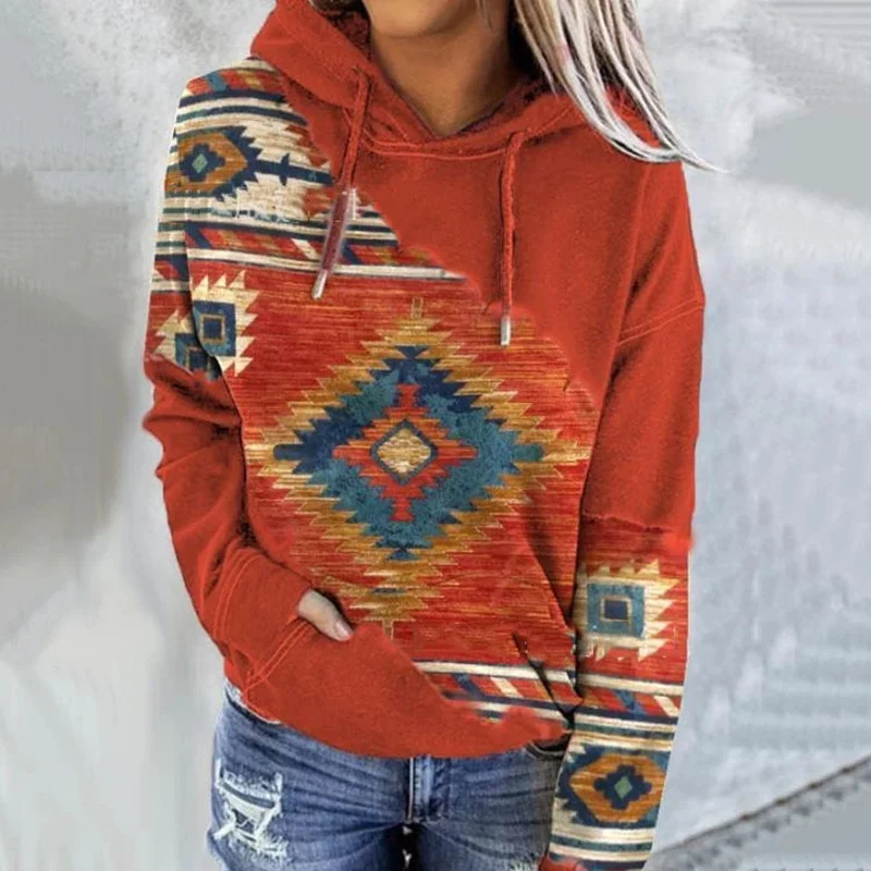 Women Vintage Cartoon Print Elegant Loose Pullover  Autumn Casual Long Sleeve Tops Ladies Winter Hooded Kawaii Sweatshirt