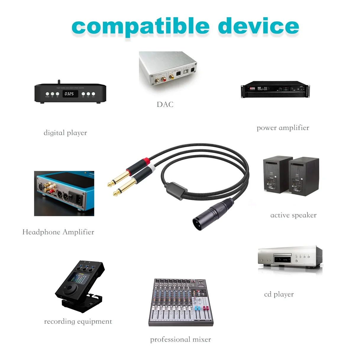 XLR Male to Dual 6.35mm Plug Audio Microphone Cable Microphone Cable Adapter Y-Splitter 1m