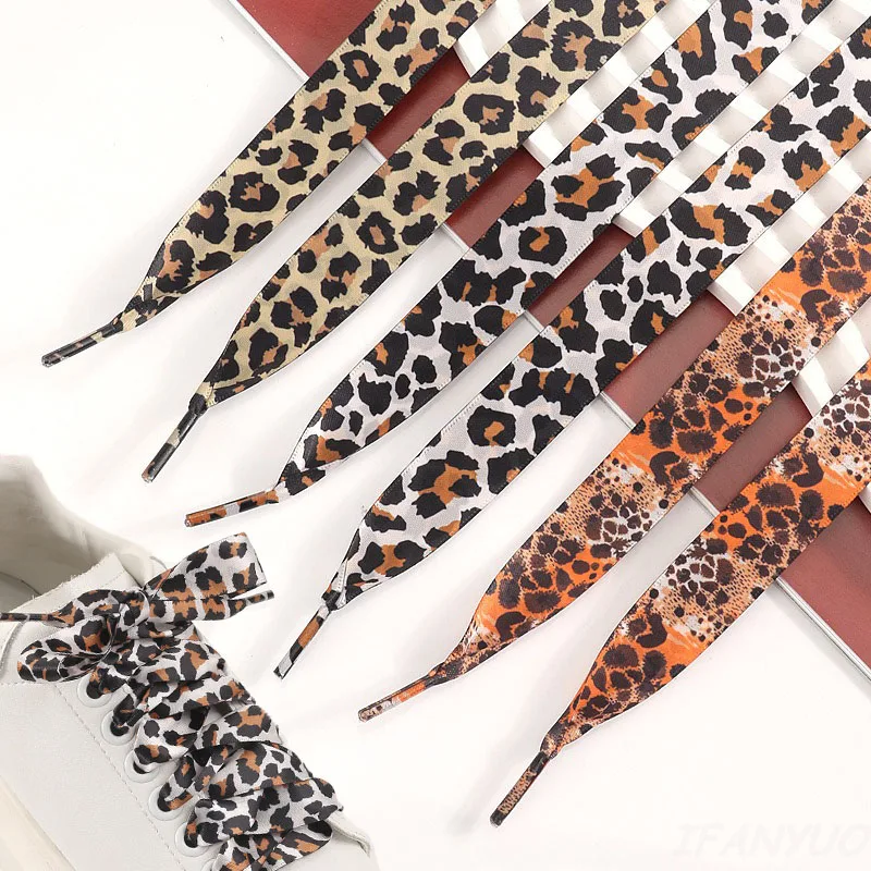 2Pcs 80/120/160cm Long Silk Satin Shoelace Classic Leopard Pattern