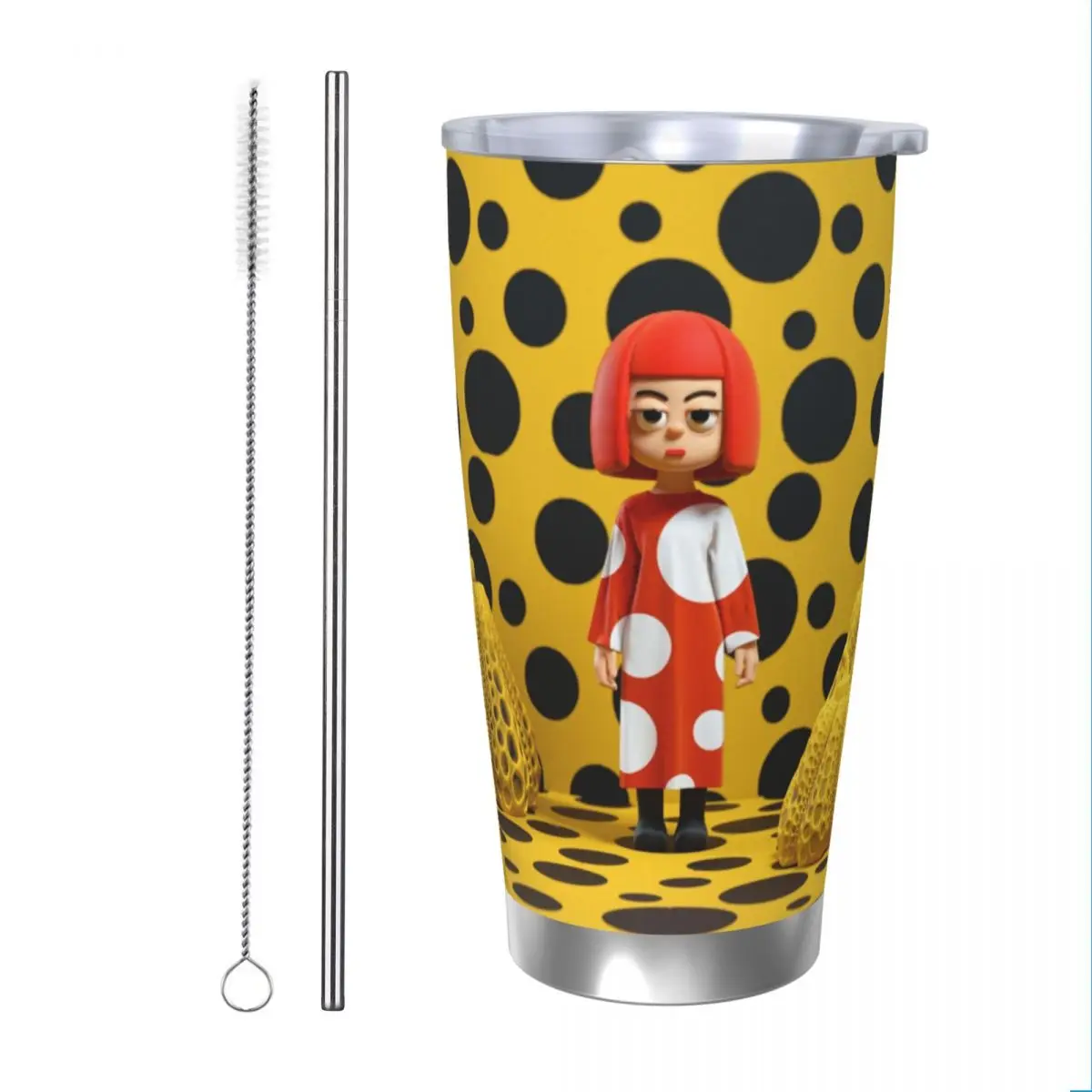 

Вакуумная Термокружка YAYOI KUSAMA, вакуумная Термокружка в горошек с абстрактным рисунком Yayoi Kusama, автомобильная кружка с защитой от проливания, 20 унций