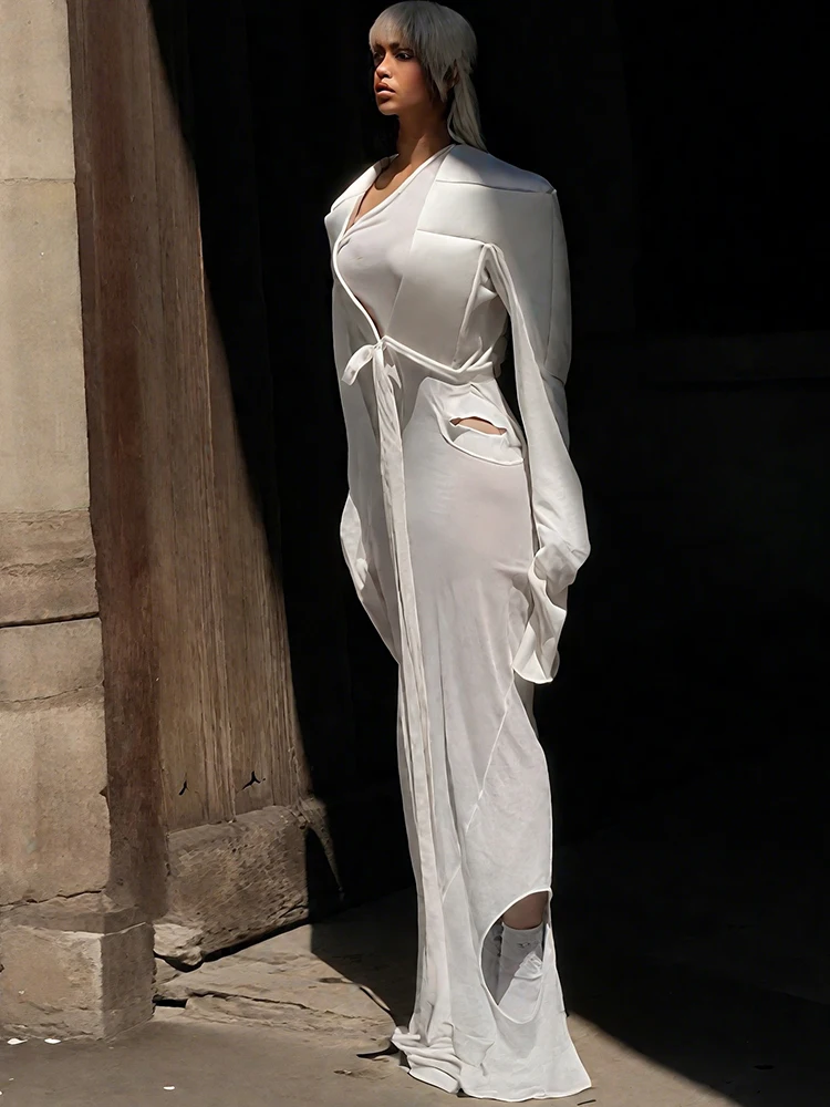 Nibber Autumn Patchwork Crop Jacket Women Hipster Cross Bandage Open Stitch Extra Long Sleeve Streetwear Solid Fashion Wild Coat