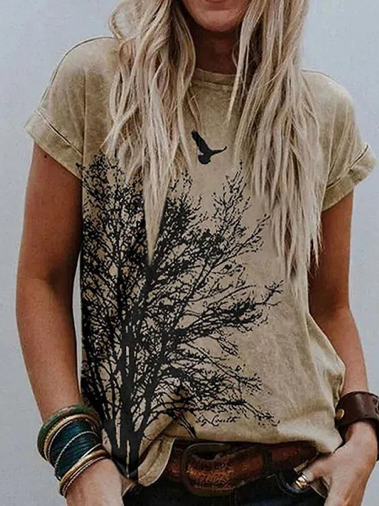 

Женская футболка с коротким рукавом, круглым вырезом и цветочным принтом