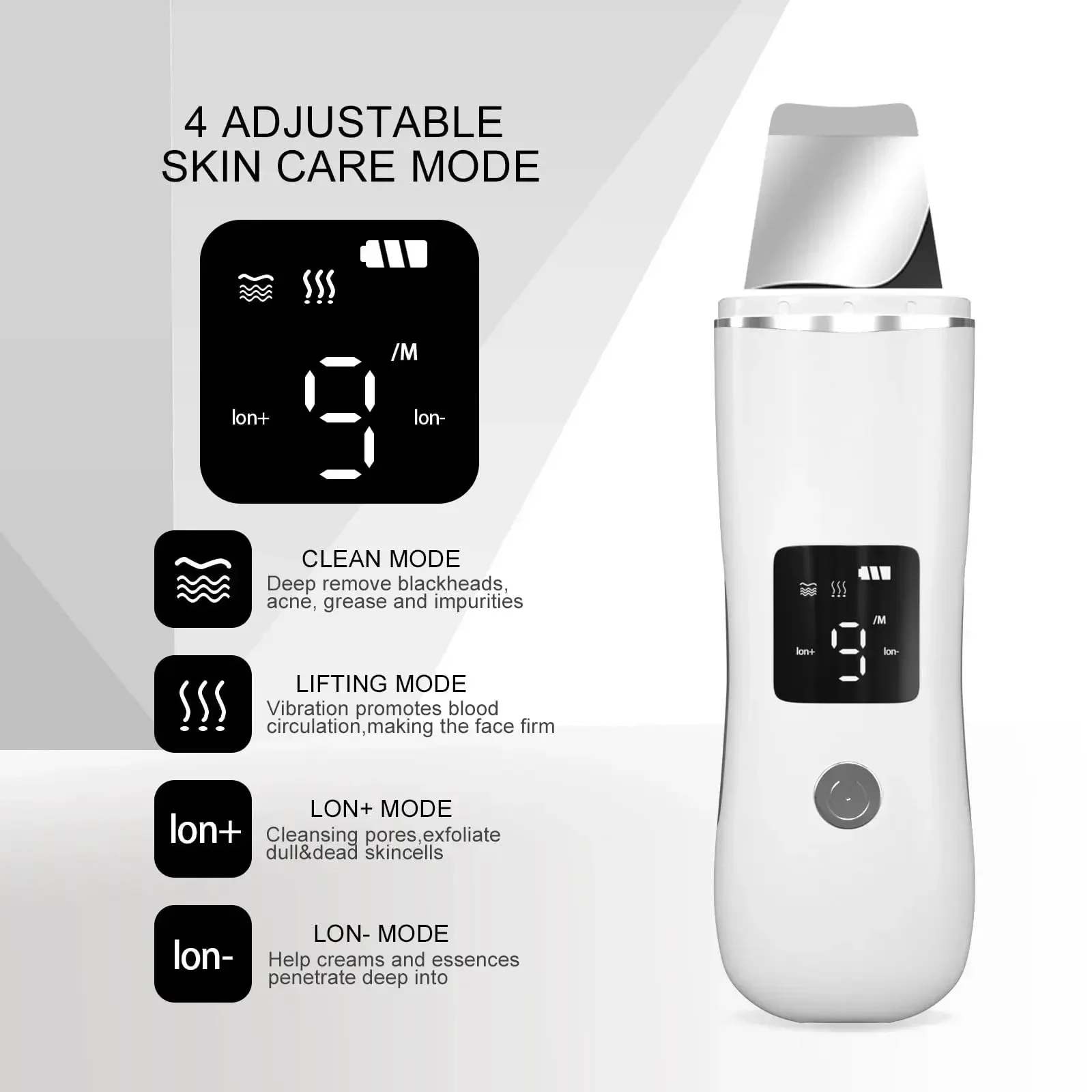 Facial Scrub Skin Scraper Facial Blackhead Remover 4 Modes Pore Extractor Scraper Deep Cleaning Skin Care