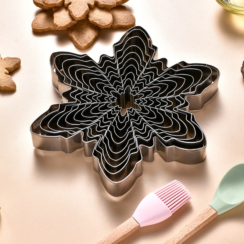 3D Christmas Snowflake Cookie Cutter Stainless Steel Fondant Biscuit Embossing Mold Baking Accessories Kitchen Tools 10pcs/set cookie cutter cookie mould cookie printing mold cookie maker press kit pastry cutter