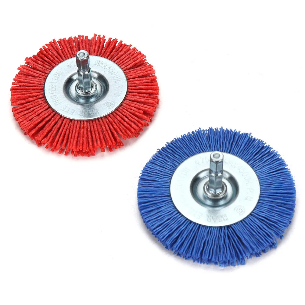 3 zoll Flache Nylon Schleif Rad Pinsel Bohrer Pinsel Max RPM 4,500 1/4 "Hex Schaft für Metall Entfernen Rost korrosion Malen – Detail 4