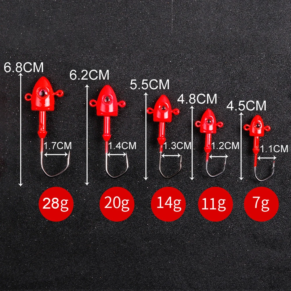 지그 낚시 후크, 물고기 머리 낚시 후크, 가시 후크, 3D 적목 바닷물 농어 농어 낚시 태클, 7g, 11g, 14g, 21g, 28g, 2 개