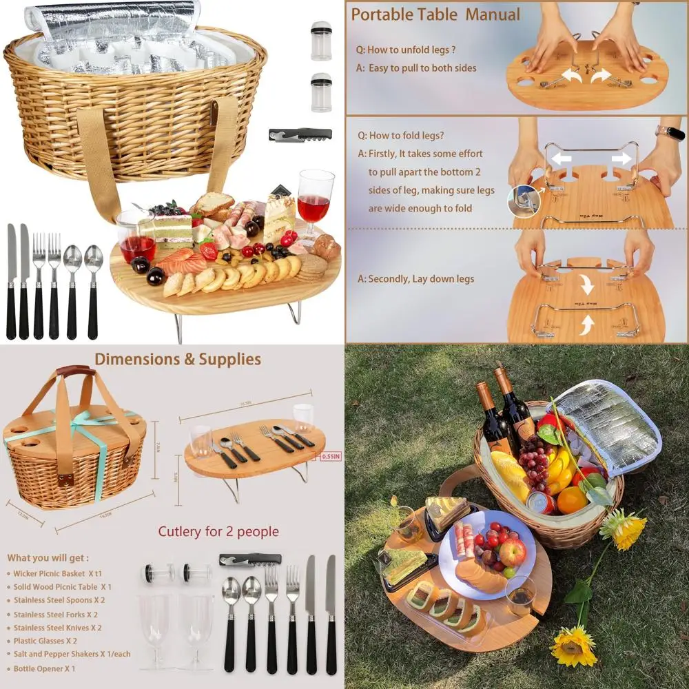 hap tim wicker picnic basket set for 2 with mini folding wine picnic ...