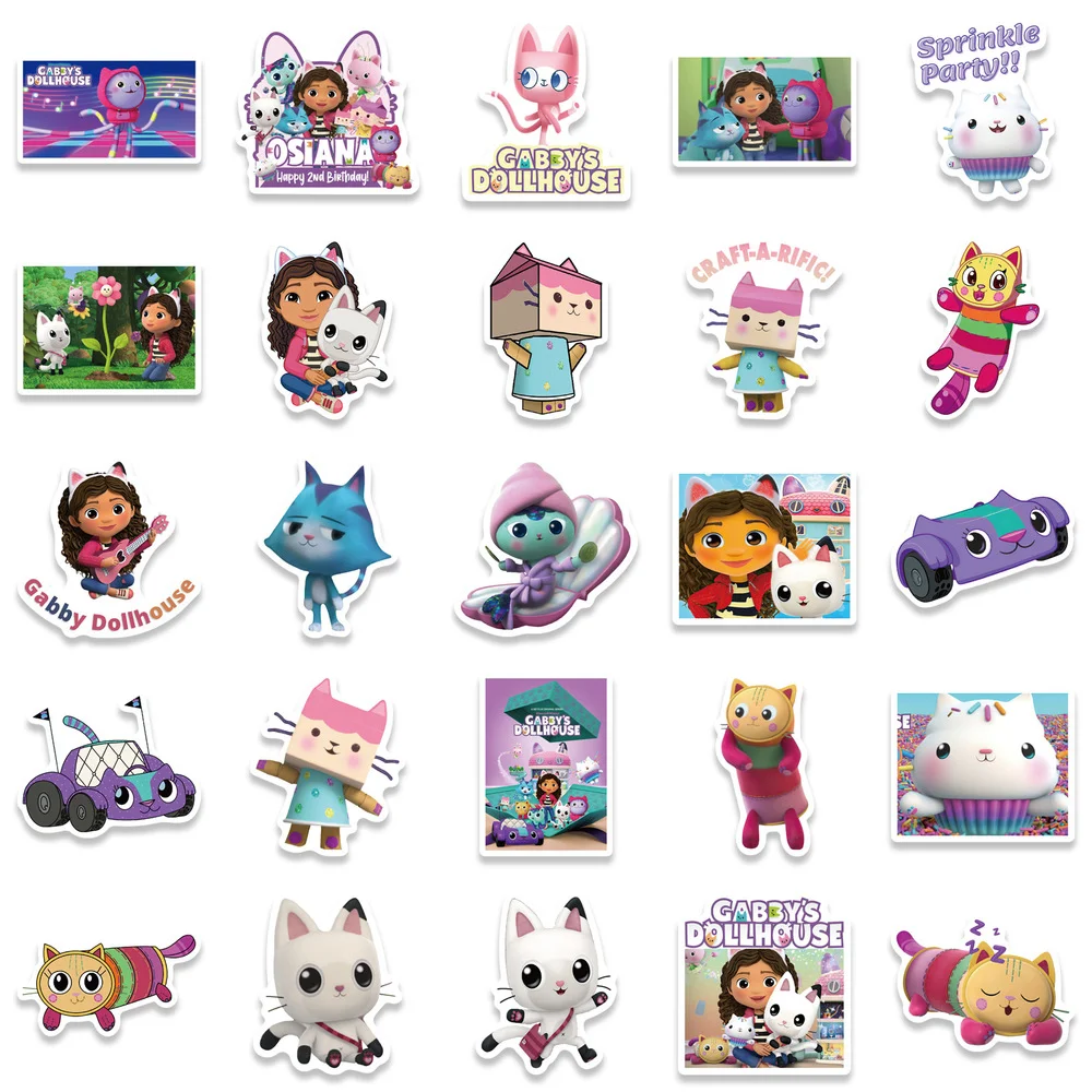 10/50PCS New Gabby Dollhouse Cartoon Stickers Car Motorcycle Travel Luggage  Guitar Waterproof Graffiti Sticker