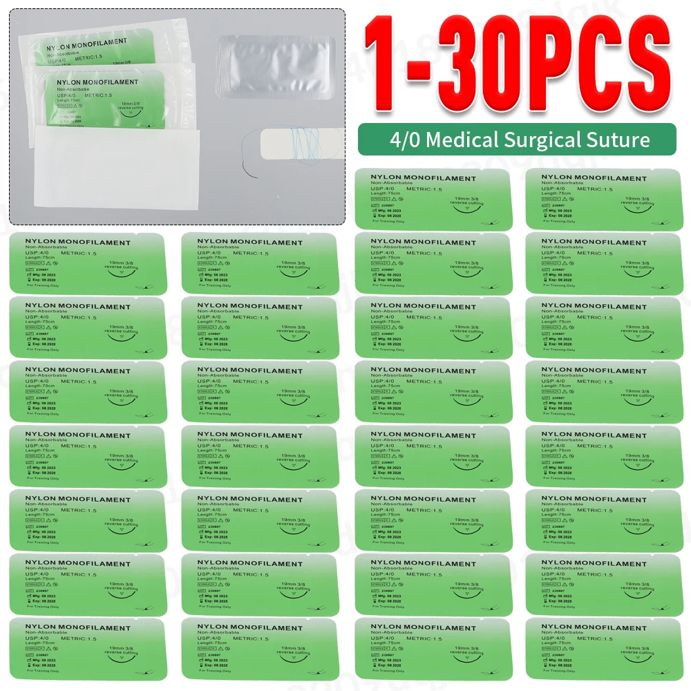 4/0 Medical Needle Suture Nylon Monofilament Thread Suture Practice Kit Teaching Demonstrations Exercises Students Educ 1-30pcs suture practice kit surgical training kit