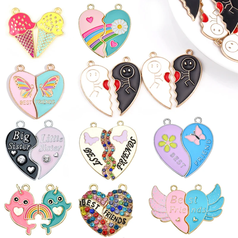 

5Pairs/Set Creative Enamel Butterfly Rainbow Heart Charms For DIY Couple Friendship Necklace Bracelet Jewelry Making Pendants