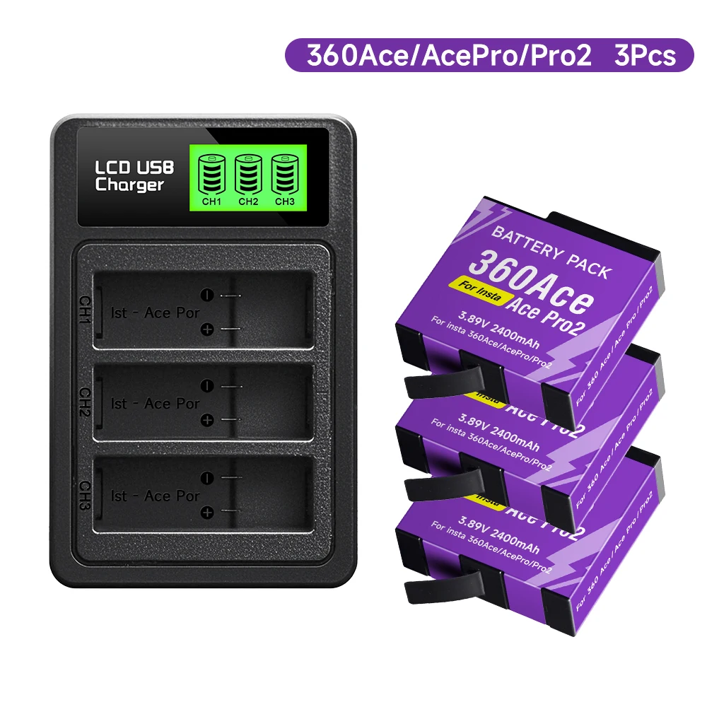 COOLSHOW Batterie Ace Pro Ace Batterie 1800mAh 2 Packs Et Kit Double Ace/Ace Pro Chargeur Compatible Avec Caméra Insta360 Ace/Ace Pro