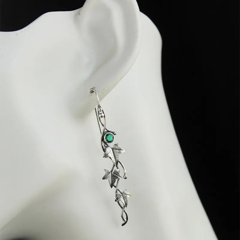 Silver color earrings Ivy Elven earrings Botanical jewelry Plant earrings Leaf design - Image 2