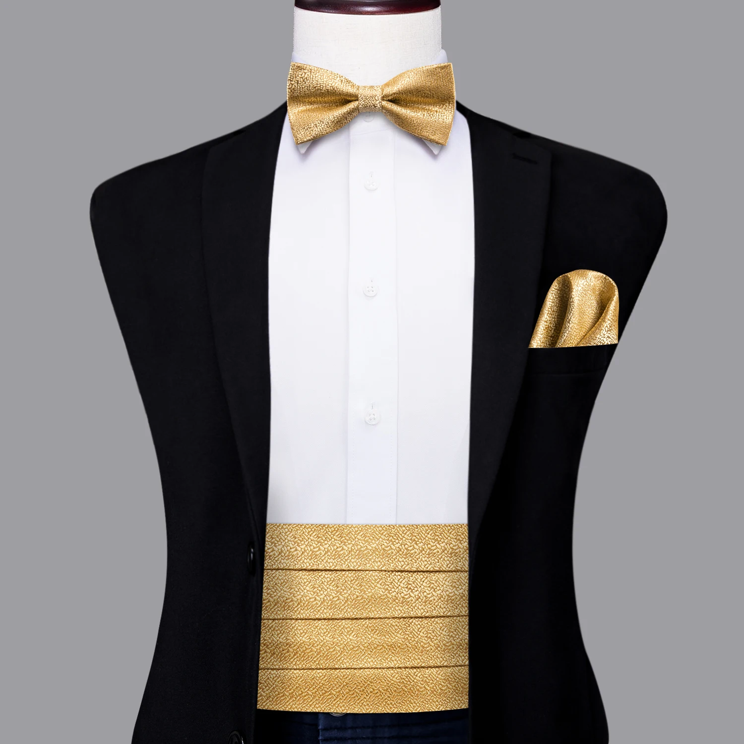 Schwarze Seide Herren Kummer bunds Vintage formale Jacquard Blumen Fliege Taschentuch Manschetten knöpfe Gürtel Korsett für männliche Hochzeit Abschluss ball Bankett Geschenk – Detail 7