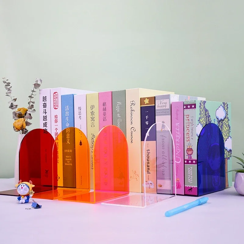 투명 아크릴 북엔드 스탠드 책장 책상 장식 보관 랙, 북엔드 책 거치대 학교 문구, 1PC