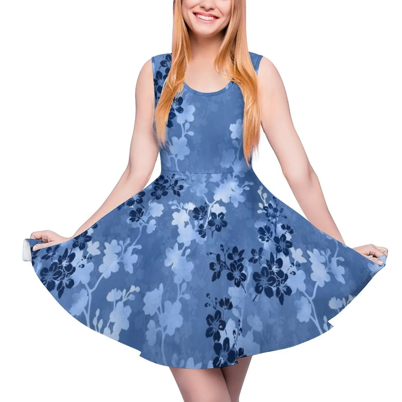 Sakura blossom in blue Sleeveless Dress elegant womens dresses sale summer woman dress 2024