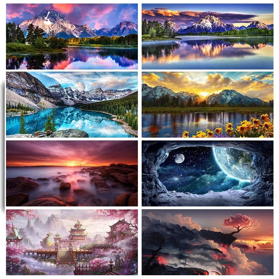 Landscape Lake Forest Stone Mountain Scenery Nature 5D DIY Diamond Painting  Large Full Drill Diamond Mosaic Embroidery Gift A67