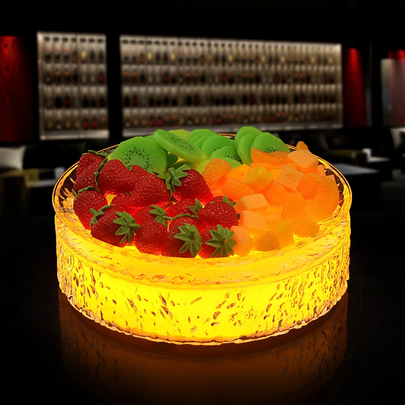 Bar luminous fruit plate translucent ice pattern fruit plate ktv party round square four-grid snack
