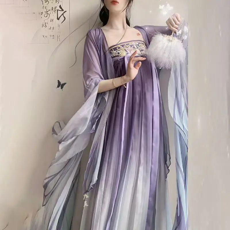 Hanfu Purple Butterfly Big Sleeves Ancient Style Hezi Skirt Ancient Costume Daily Summer Embroidery Super Embroidered Hanfu Set