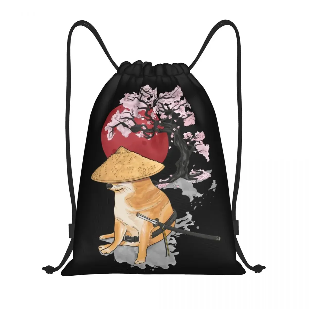 

Индивидуальный самурайский японский Cheems, сумка на шнурке с мемом для покупок, рюкзаки для йоги, женский и мужской спортивный рюкзак для спортзала