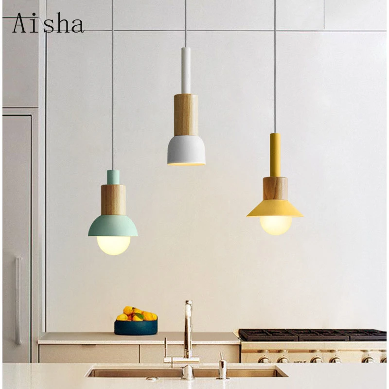 fictie Hoeveelheid van Vergevingsgezind Modern Nordic Simple Wood Pendant Lights Macaron Led Hang Lamp Colorful  Iron Art Loft Fixture Kitchen Bar Hotel Home Decor E27 - Pendant Lights -  AliExpress