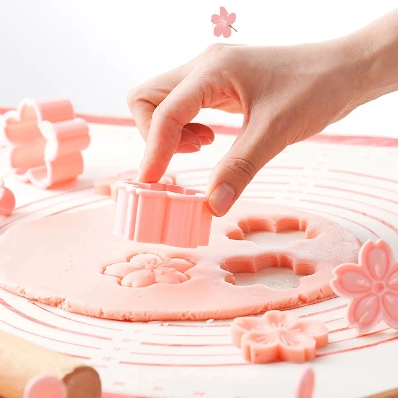 5pcs/set Sakura Flower Cookie Mold Stamp Biscuit Cutter Cherry Blossom DIY Fondant Cake Decor Floral Mould Kitchen Baking Tools cookie cutter,baking mold,cookie mould,cookie printing mold,fondant cutter,baking decorating tools,pastry cutter