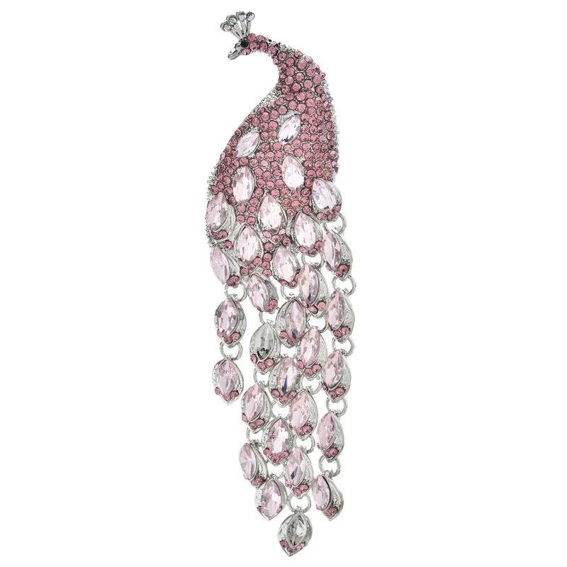 

Wuli&baby Pink Tassel Peacock Brooches For Women Unisex Luxury Beauty Big Bird Animal Casual Party Brooch Pins Gifts