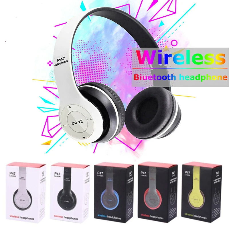 Stereo P47 Wireless Headphones 5.0 Bluetooth-compatible Earphones with Mic Memory TF Card Audifono FM Headset for All Smartphone