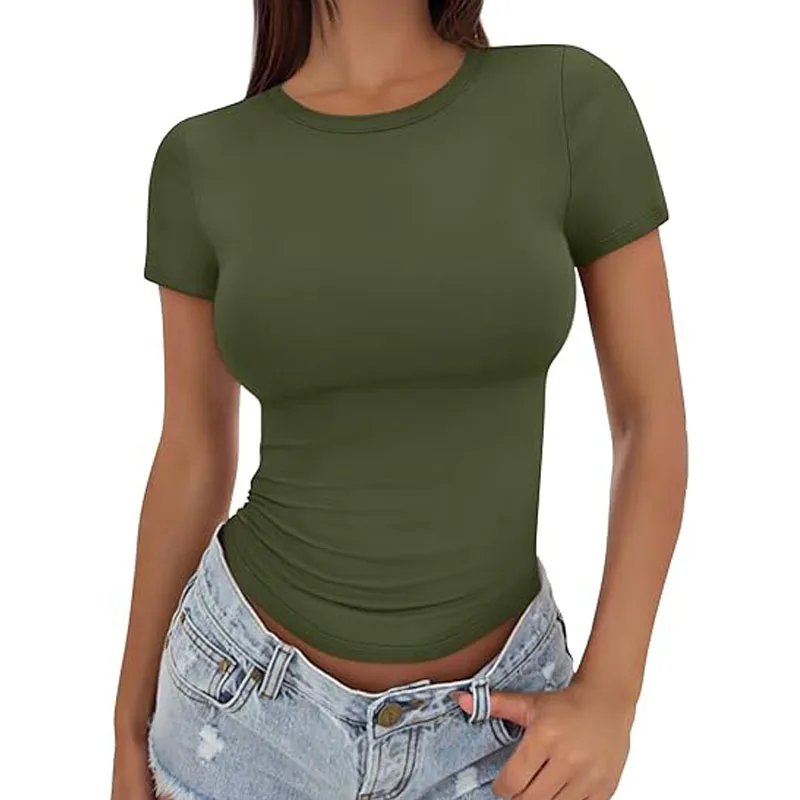 2025, neue frauen Slim Fit T-Shirt Sommer Sexy Kurzarm Rundhals Tops Koreanische Mode Basic Tee Casual Engen T-shirt – Detail 18