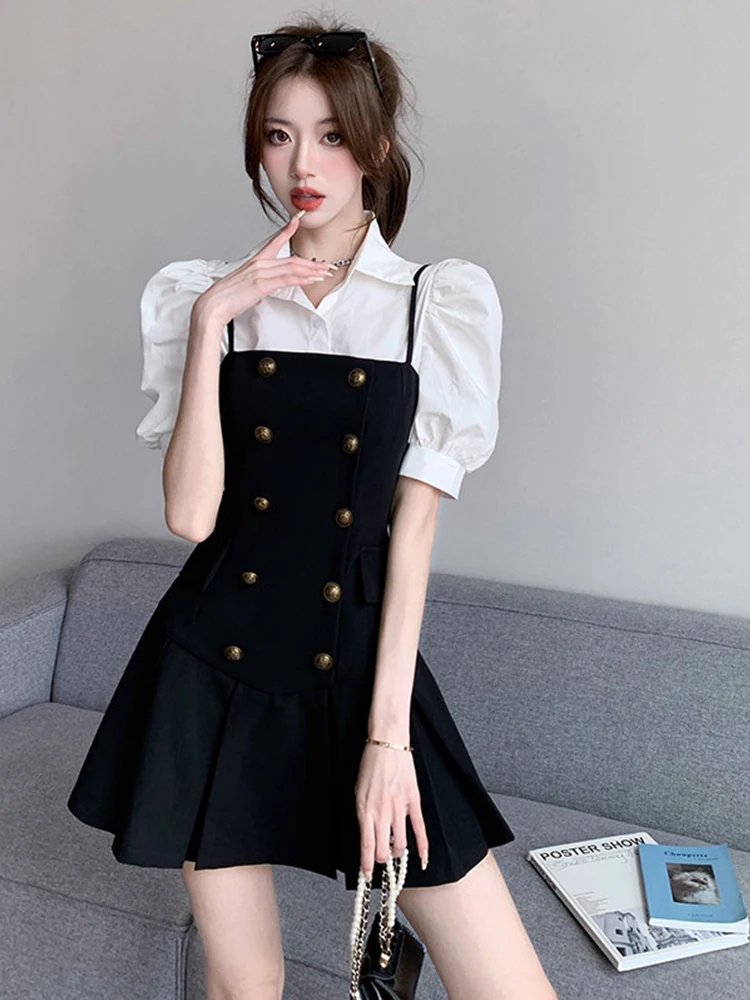 

Женский летний комплект из 2 предметов, короткий топ с коротким рукавом, блузка, пикантное облегающее мини-платье на бретелях, облегающие костюмы, уличная одежда