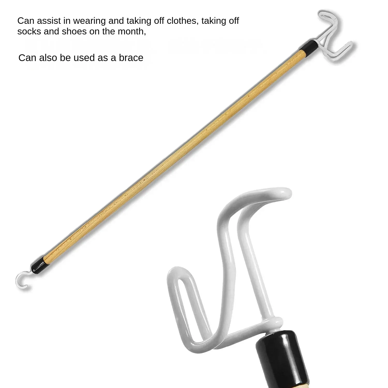 Wood Dressing Stick,Long Handle Dressing Aid Stick for Elderly and Hip Surgery,Daily Dressing Aid for Pants, Shirts and Sock