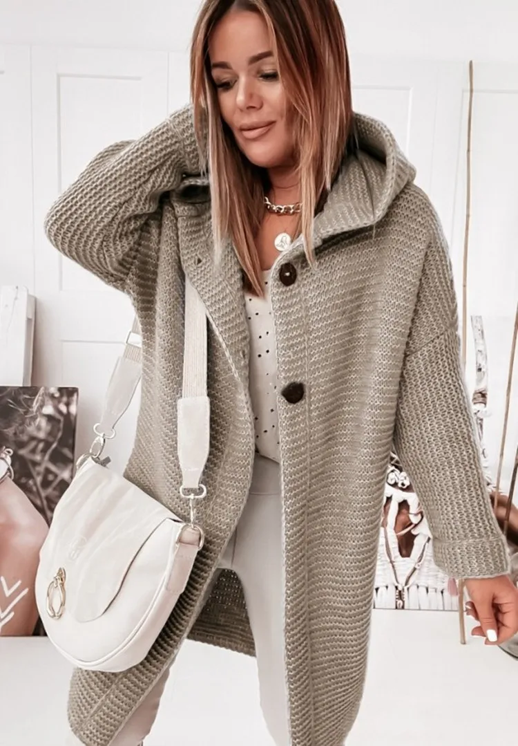

Winter Warm Knitted Women's Sweater Cardigan Long Sleeve Hooded Cardigans Female Fall Fashion Loose Elegant Casual Ladies Coat