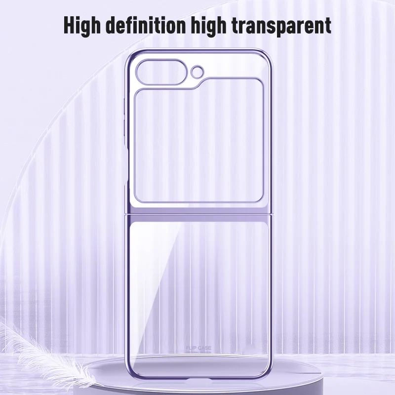 Plating Transparent Hard Plastic Back Cover For Samsung Galaxy Z Flip 5 Flip 4 Flip 3 5G Case Clear Heavy Duty Shockproof