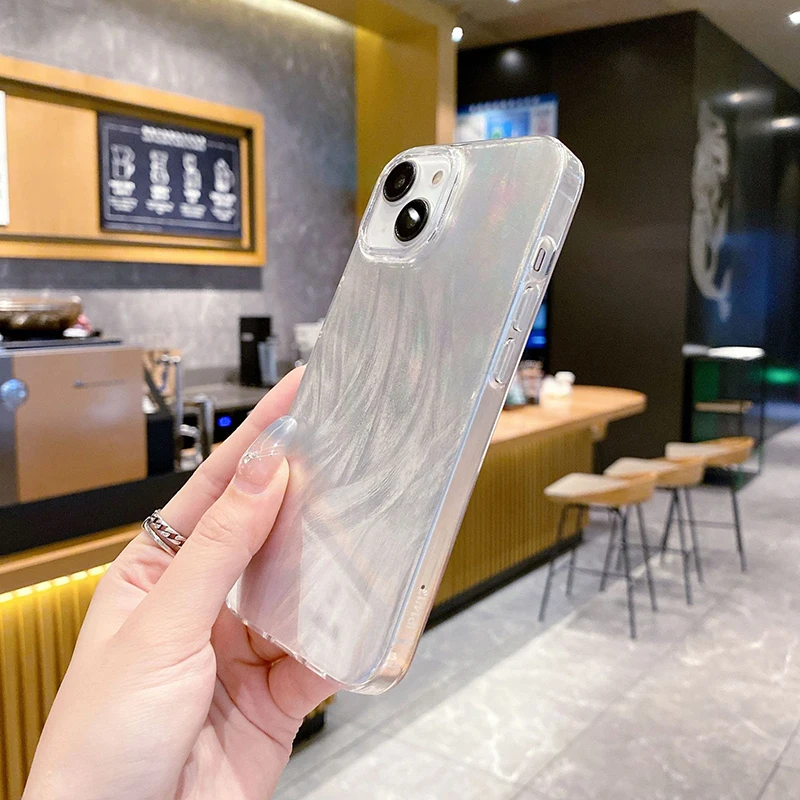 Luxury Gradient Bling Feather Phone Case - Shockproof Back Cover