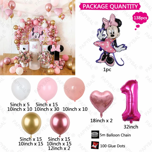 Globos De Numeros 3 Años Minnie Mouse Decoracion Para Cumpleaños Niña Set  Rosa