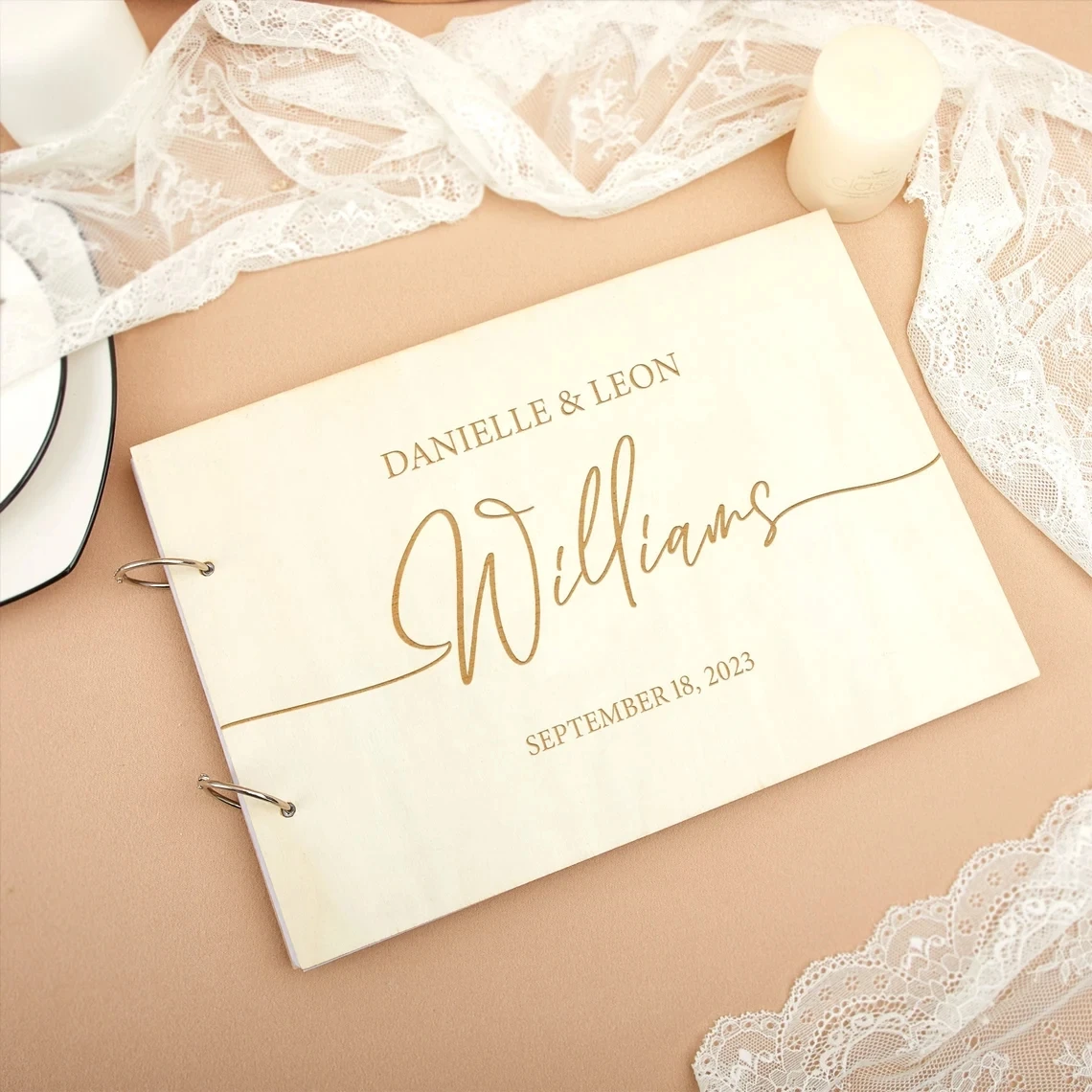 Personalised Wedding Guest Book,Engraved Gifts, Rustic Wedding Guest Book Alternative,Personalized Wooden Photo Album