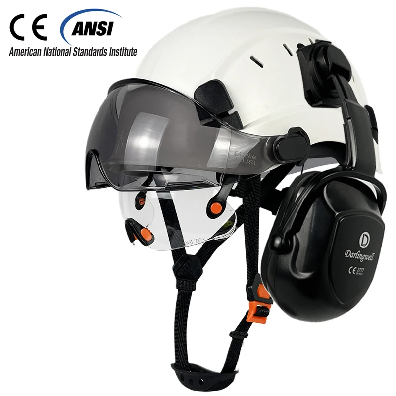 DARLINGWELL CE Construction Safety Helmet With Visor Built In Goggle
