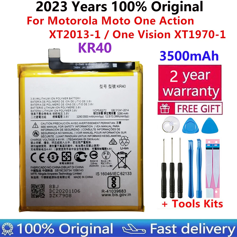 

100% Оригинальный Новый 3500mAh KR40 мобильный телефон Сменный аккумулятор для Motorola Moto One Action XT2013-1 / One Vision XT1970-1